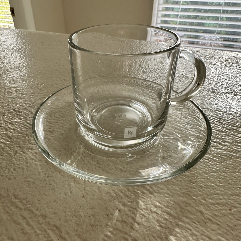Nespresso Clear Glass Coffee Cup and Saucer Set
